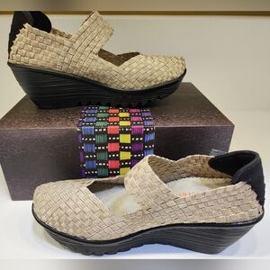 Bernie Mev - Gold and Black Woven Wedge Shoes